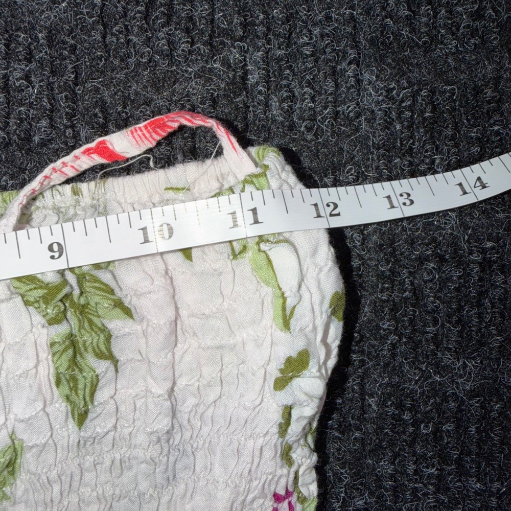 Tropical Floral Smocked Handkerchief Hem Halter Dress Boho Fairycore Pink White - Picture 3 of 7